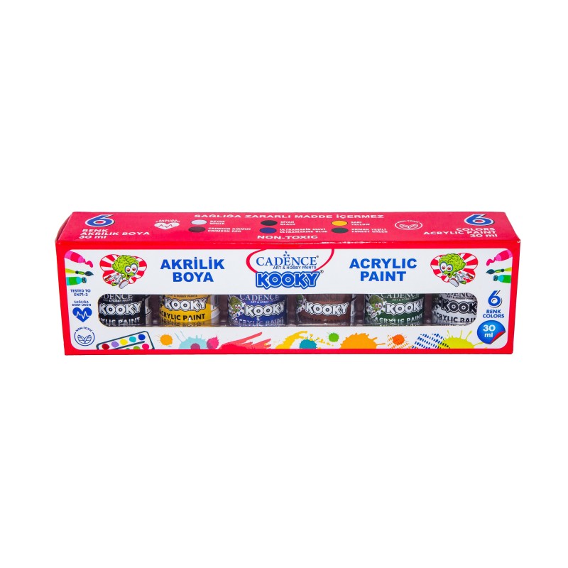 Farby akrylowe KOOKY, zestaw 6 szt x 30 ml