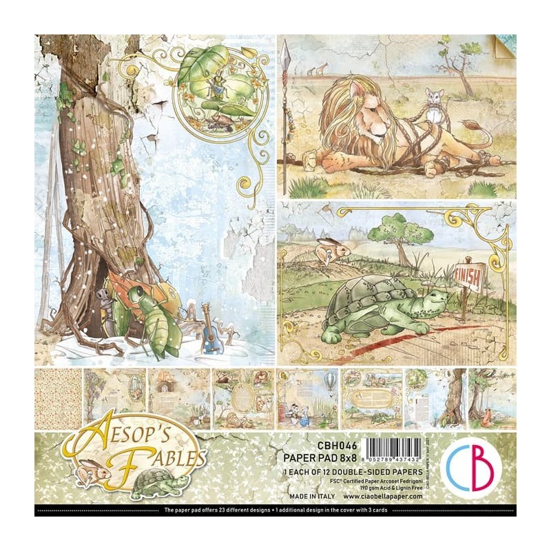 Aesop's Fables zestaw 12 kartek, rozm. 20,3 x 20,3 cm
