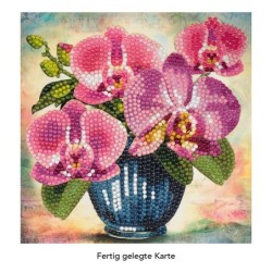 Diamond painting, kartka storczyki w wazonie, rozm. 16x16cm