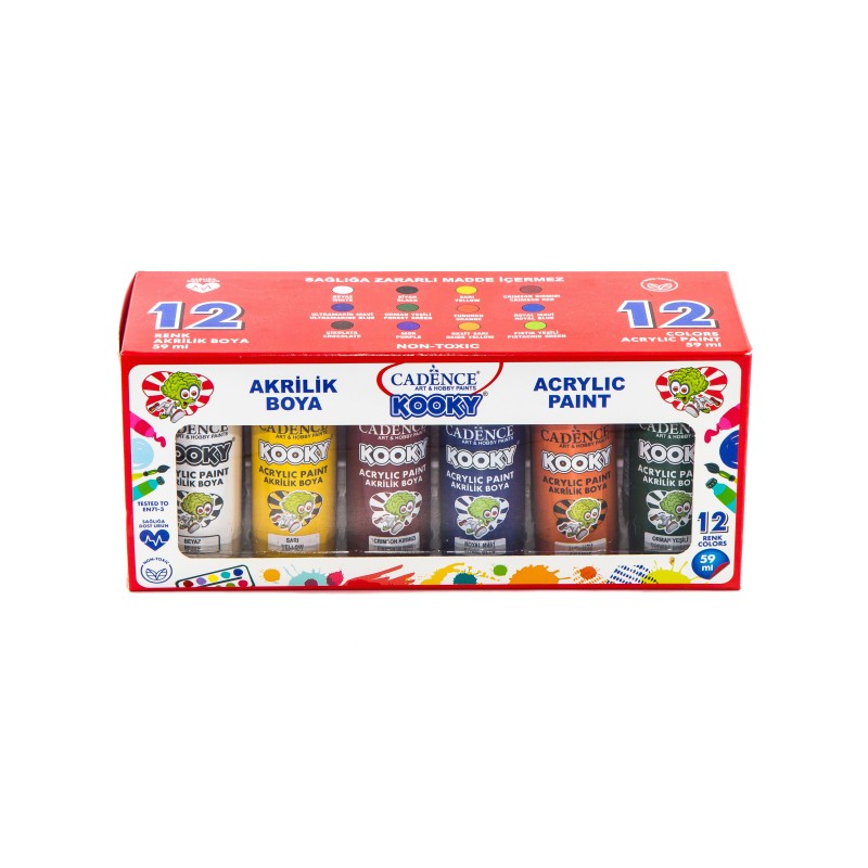 Farby akrylowe Kooky, zestaw 12 kolorów po 59ml