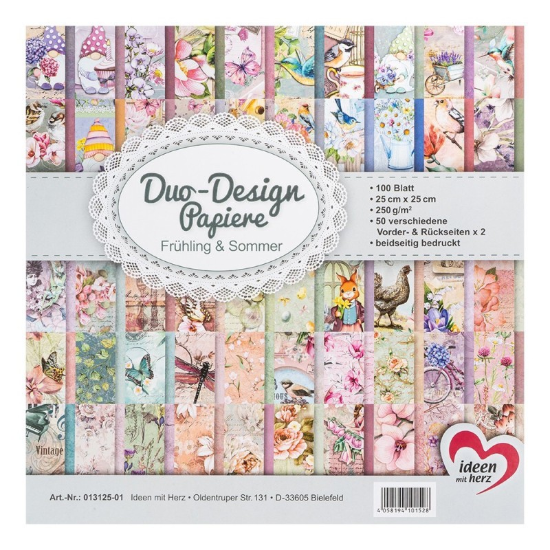 Papier do scrapbookingu, 100 kartek, wiosenno-letnie wzory.