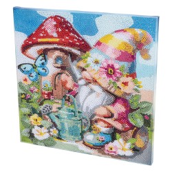 Obraz do malowania diamentami 30x30 – Krasnal z muchomorem + zestaw
