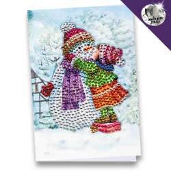 Diamond painting - kartka Bałwan z dziewczynką, rozm. 11,5x16,5 cm, cyrkonie