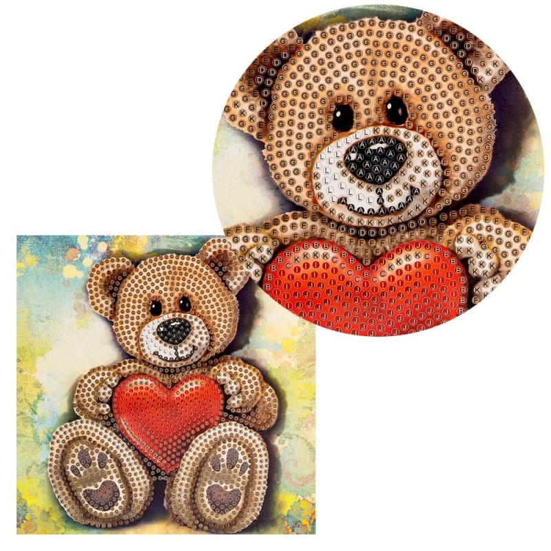 Diamond painting - kartka Miś, rozm. 16x16 cm