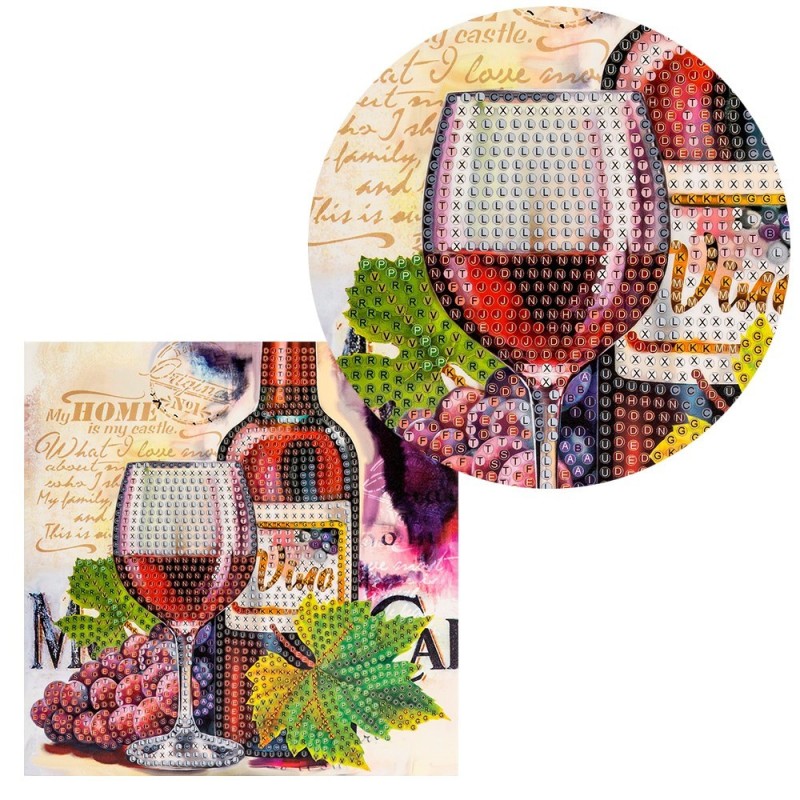 Diamond painting, kartka wino, cyrkonie, rozm. 16x16cm